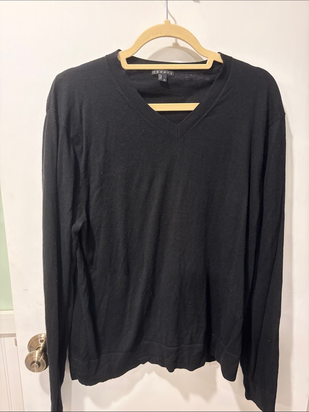 Theory Black V-Neck Pullover Sweater XL long sleeve